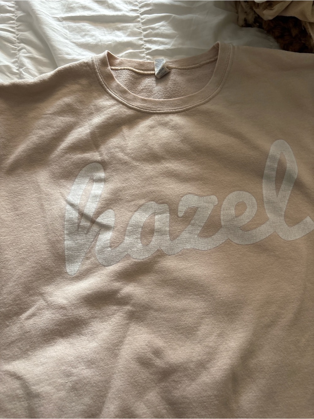 hazel Beige Crewneck Sweatshirt with White Script Logo